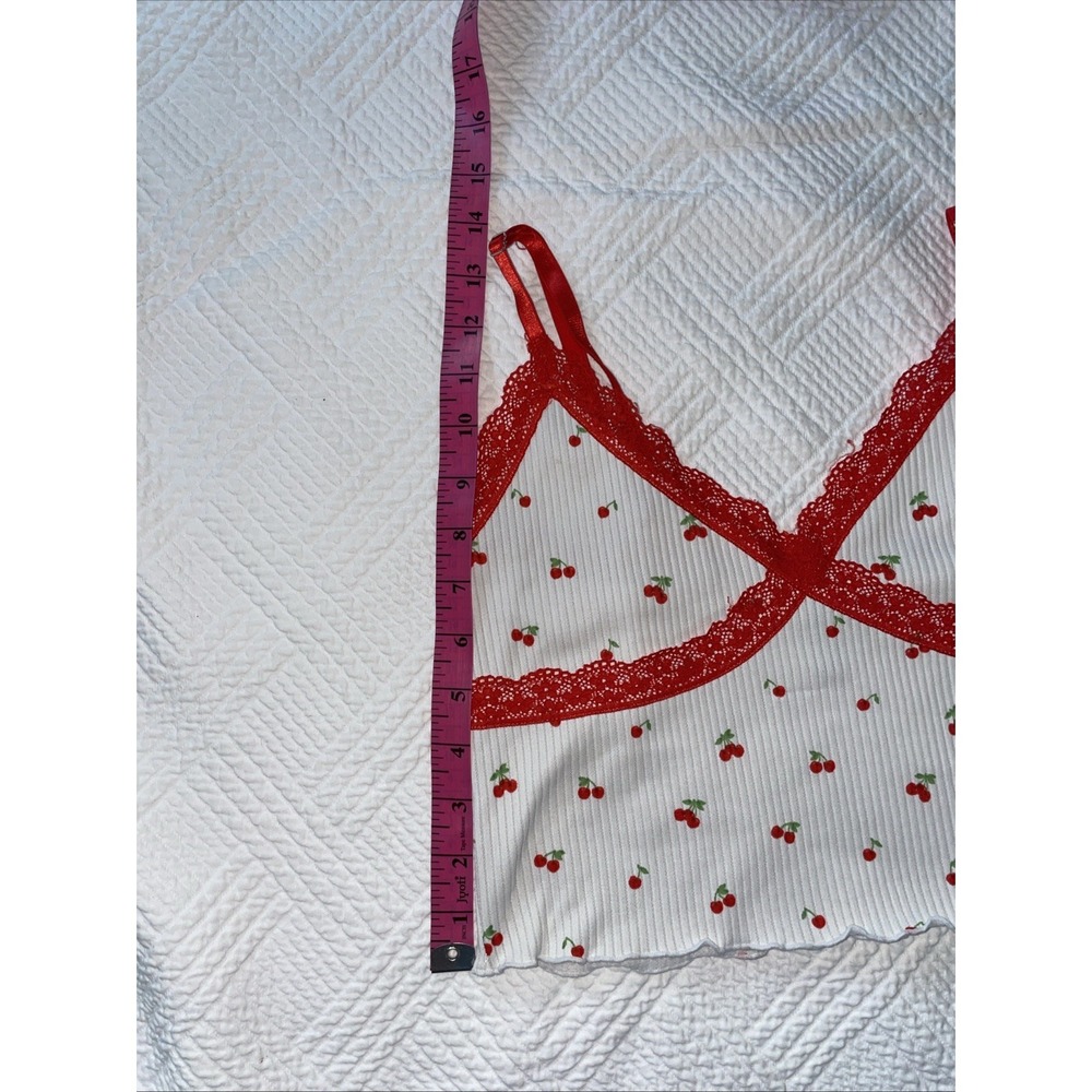 Divided H&M Women's S Tank Halter Lace Adjustable Cropped Cherries Twee 90s Y2K - Picture 3 of 6